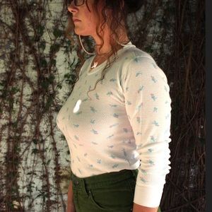 Vintage Waffle Shirt with Rose Pattern